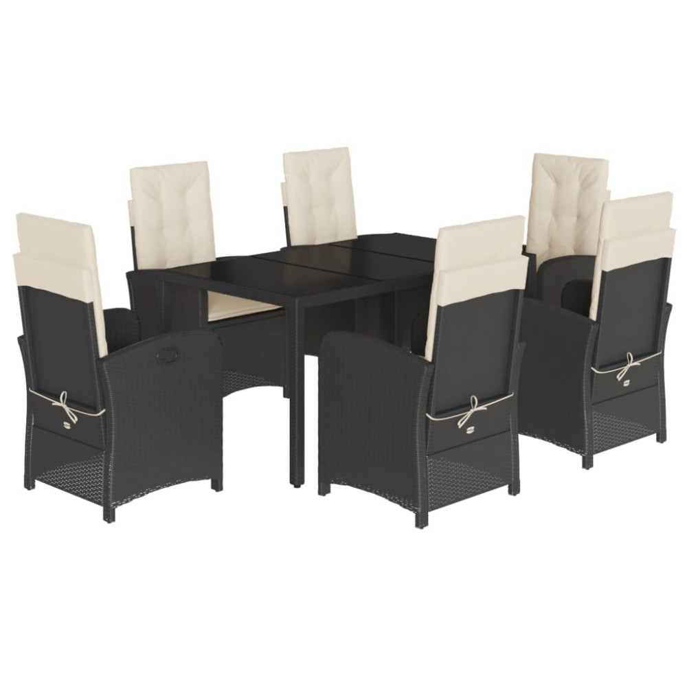 vidaXL Set mobilier de grădină cu perne, 7 piese, negru, poliratan