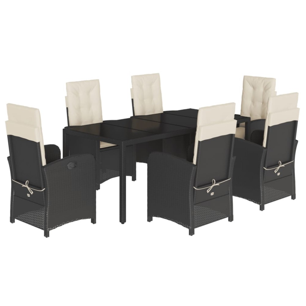 vidaXL Set mobilier de grădină cu perne, 7 piese, negru, poliratan