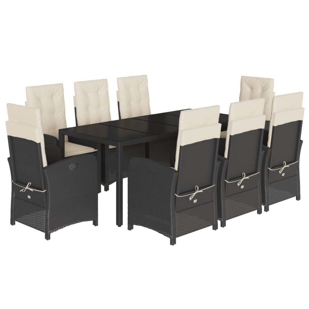 vidaXL Set mobilier de grădină cu perne, 9 piese, negru, poliratan