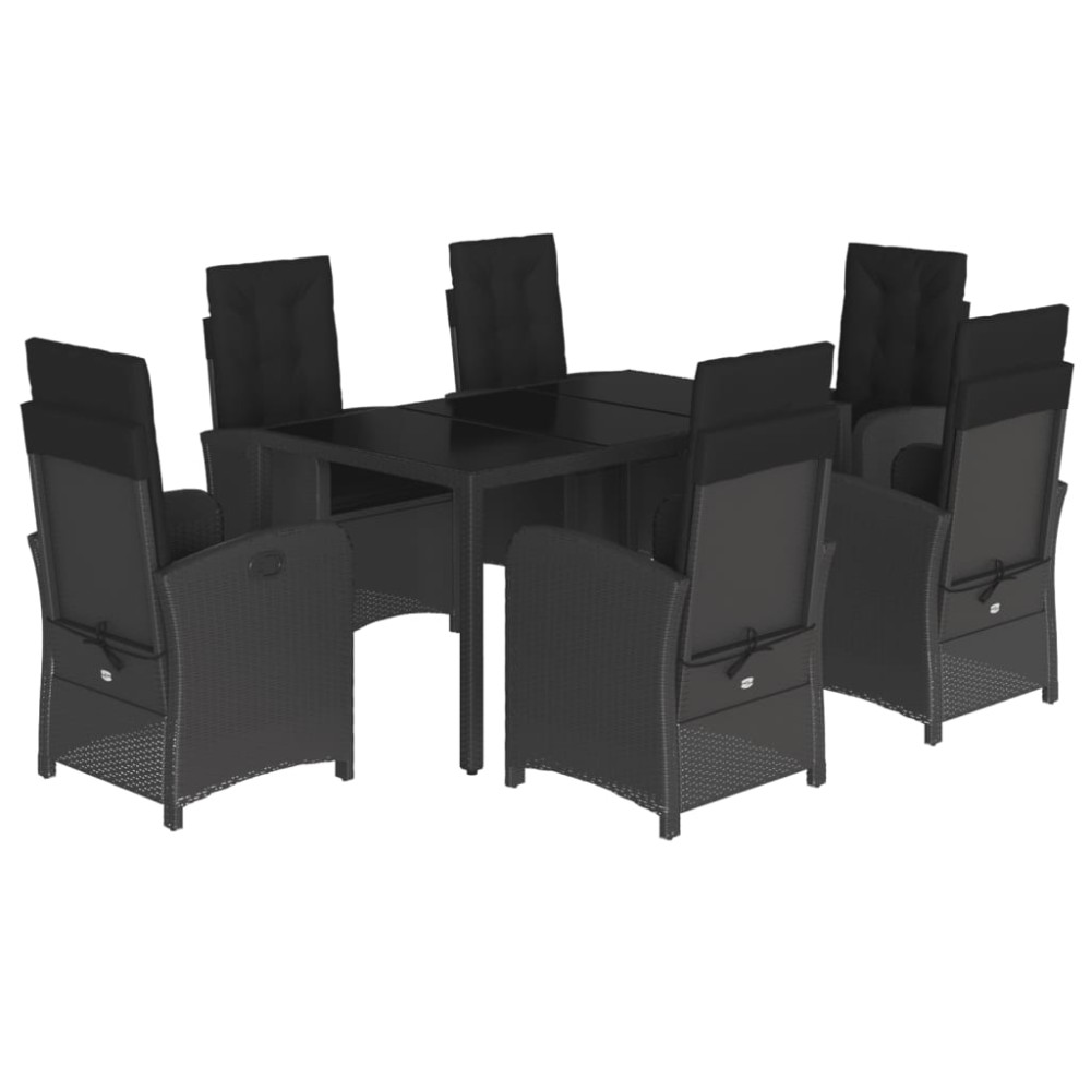vidaXL Set mobilier de grădină cu perne, 7 piese, negru, poliratan