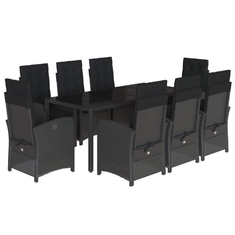 vidaXL Set mobilier de grădină cu perne, 9 piese, negru, poliratan