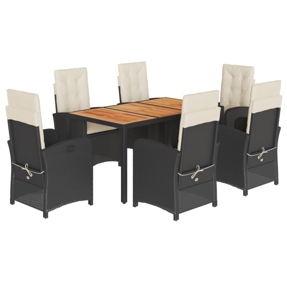 vidaXL Set mobilier de grădină cu perne, 7 piese, negru, poliratan