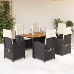vidaXL Set mobilier de grădină cu perne, 7 piese, negru, poliratan vidaXL Set mobilier de grădină cu perne, 7 piese, negru, poliratan