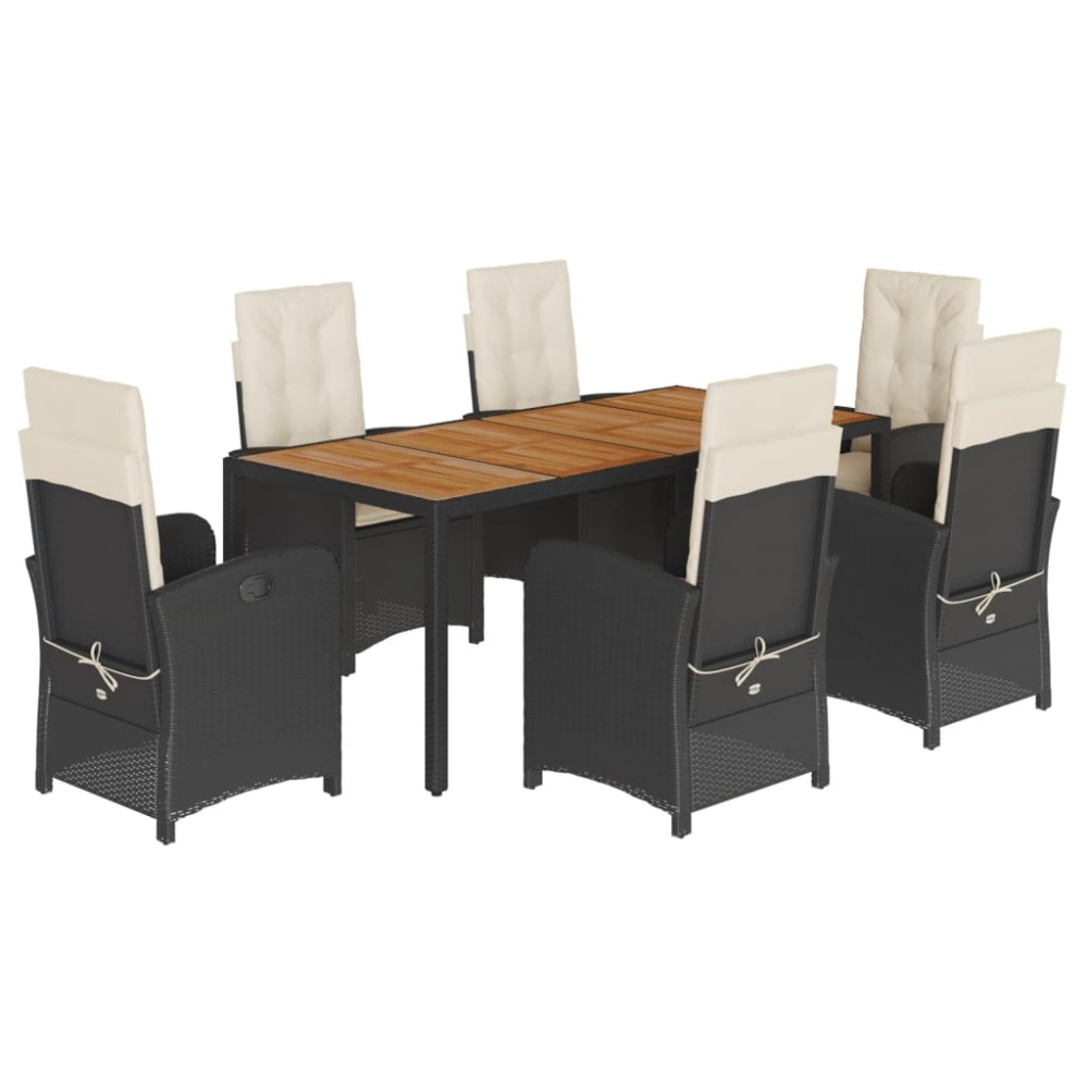 vidaXL Set mobilier de grădină cu perne, 7 piese, negru, poliratan