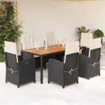 vidaXL Set mobilier de grădină cu perne, 7 piese, negru, poliratan vidaXL Set mobilier de grădină cu perne, 7 piese, negru, poliratan