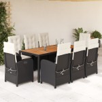 vidaXL Set mobilier de grădină cu perne, 9 piese, negru, poliratan vidaXL Set mobilier de grădină cu perne, 9 piese, negru, poliratan