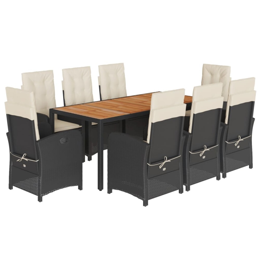 vidaXL Set mobilier de grădină cu perne, 9 piese, negru, poliratan
