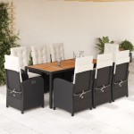 vidaXL Set mobilier de grădină cu perne, 9 piese, negru, poliratan vidaXL Set mobilier de grădină cu perne, 9 piese, negru, poliratan