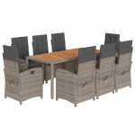 vidaXL Set mobilier grădină cu perne, 9 piese, gri, poliratan vidaXL Set mobilier grădină cu perne, 9 piese, gri, poliratan
