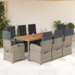 vidaXL Set mobilier grădină cu perne, 9 piese, gri, poliratan vidaXL Set mobilier grădină cu perne, 9 piese, gri, poliratan