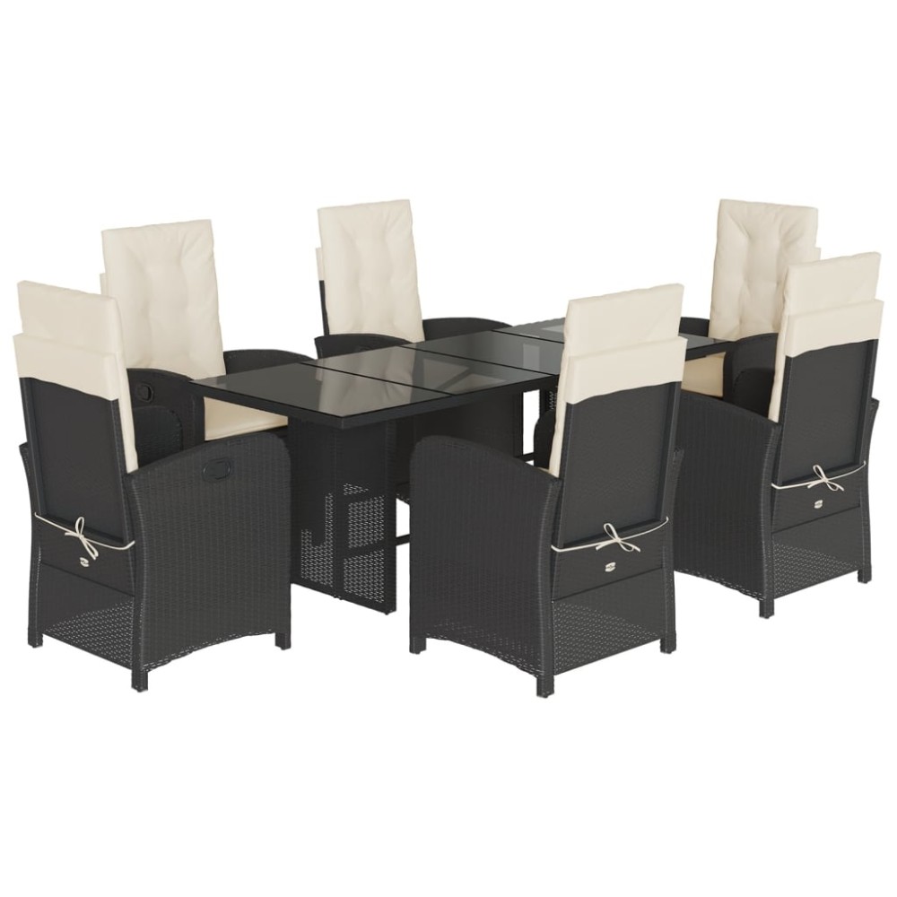 vidaXL Set mobilier de grădină cu perne, 7 piese, negru, poliratan