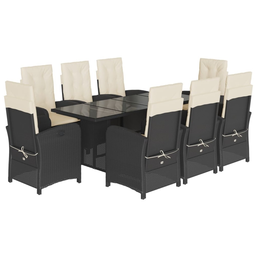 vidaXL Set mobilier de grădină cu perne, 9 piese, negru, poliratan