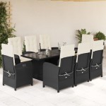 vidaXL Set mobilier de grădină cu perne, 9 piese, negru, poliratan vidaXL Set mobilier de grădină cu perne, 9 piese, negru, poliratan