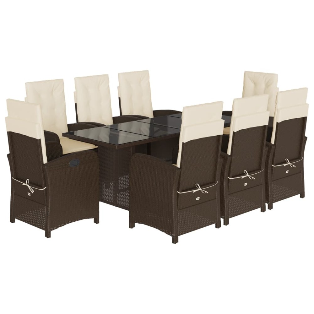 vidaXL Set mobilier de grădină cu perne, 9 piese, maro, poliratan