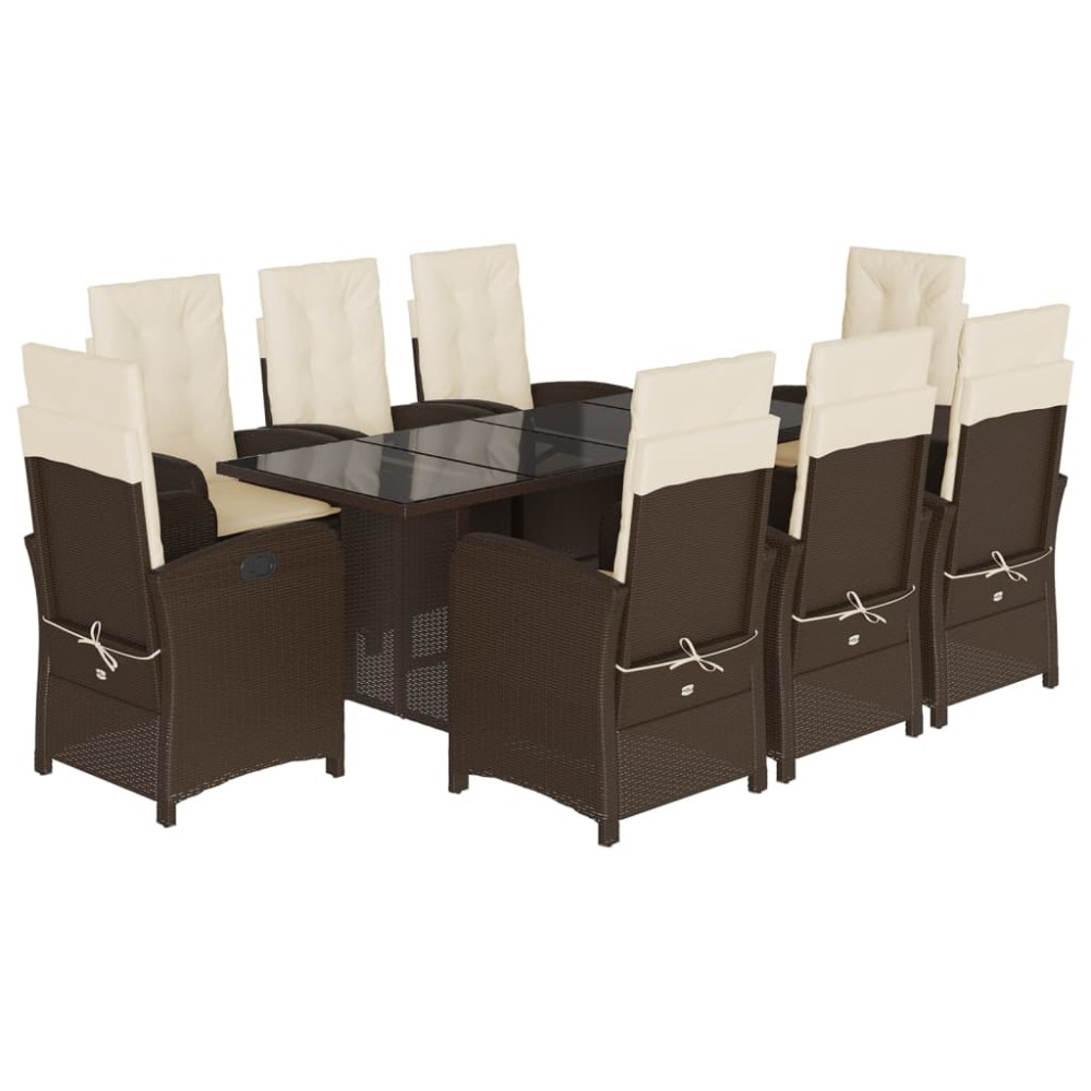 vidaXL Set mobilier de grădină cu perne, 9 piese, maro, poliratan