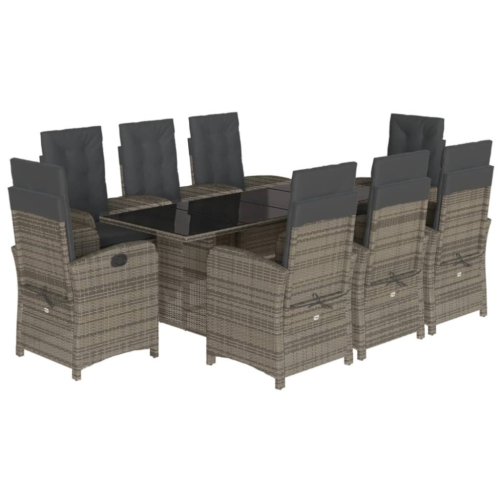 vidaXL Set mobilier grădină cu perne, 9 piese, gri, poliratan