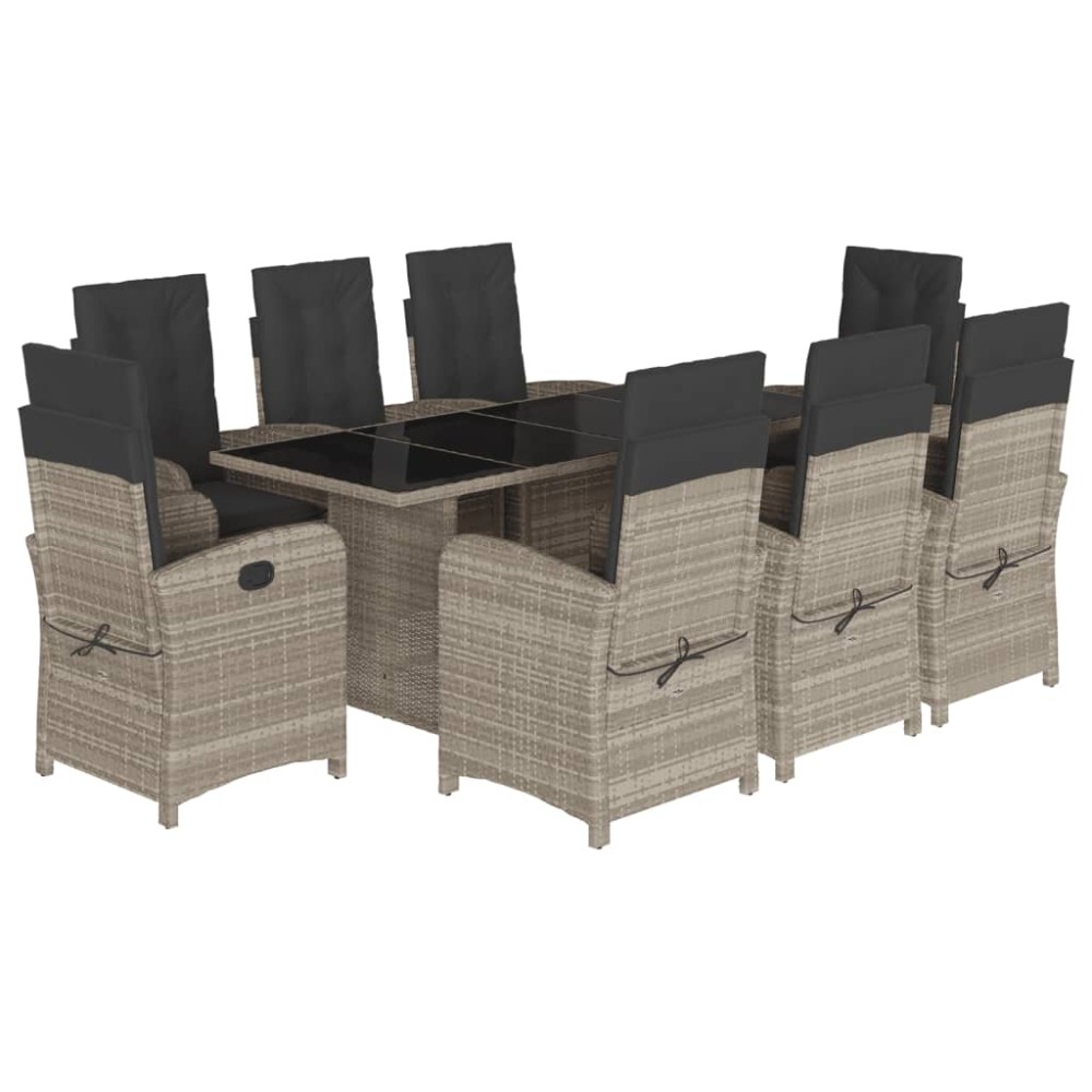 vidaXL Set mobilier grădină cu perne, 9 piese, gri deschis, poliratan