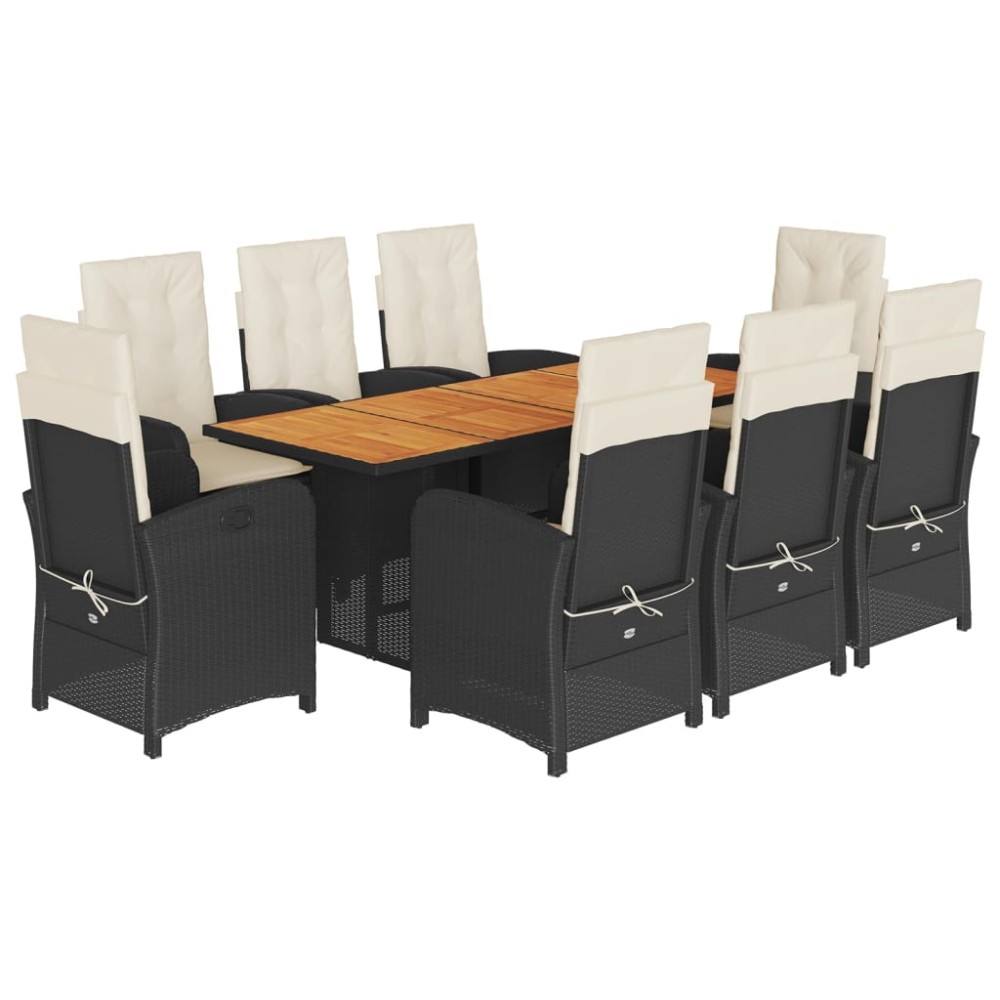 vidaXL Set mobilier de grădină cu perne, 9 piese, negru, poliratan