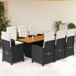 vidaXL Set mobilier de grădină cu perne, 9 piese, negru, poliratan vidaXL Set mobilier de grădină cu perne, 9 piese, negru, poliratan