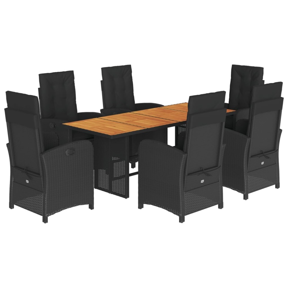 vidaXL Set mobilier de grădină cu perne, 7 piese, negru, poliratan