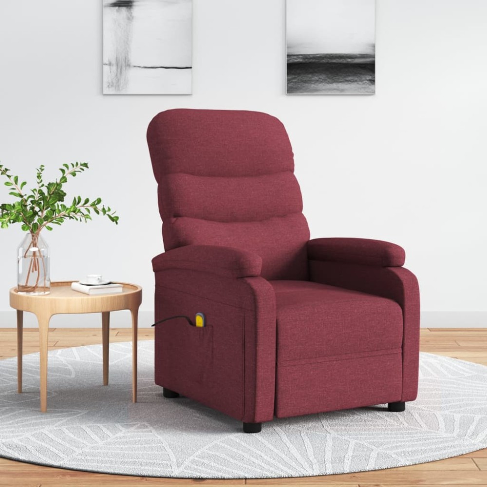 vidaXL Fotoliu de masaj, roșu vin, material textil