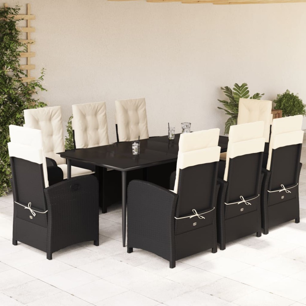 vidaXL Set mobilier de grădină cu perne, 9 piese, negru, poliratan