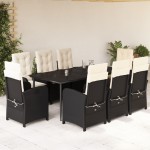vidaXL Set mobilier de grădină cu perne, 9 piese, negru, poliratan vidaXL Set mobilier de grădină cu perne, 9 piese, negru, poliratan