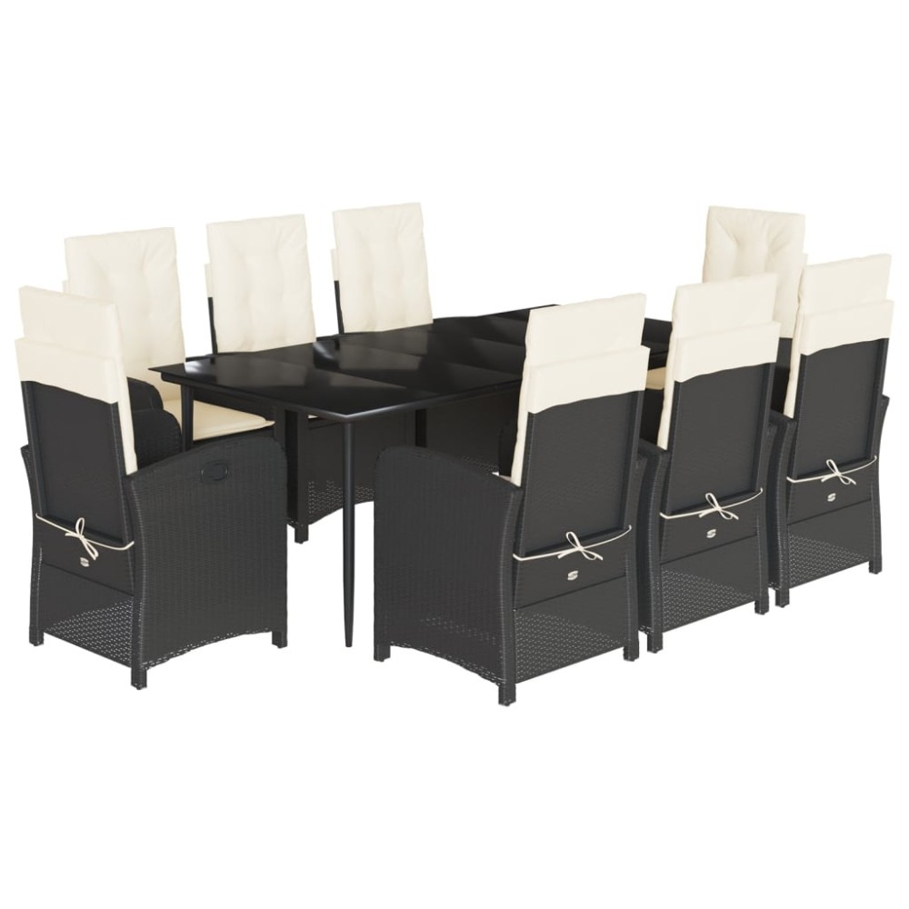 vidaXL Set mobilier de grădină cu perne, 9 piese, negru, poliratan