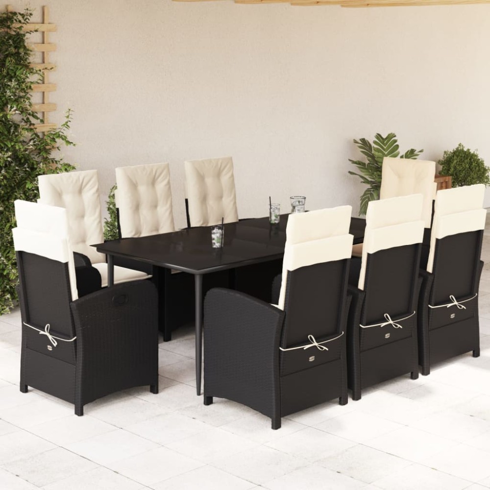 vidaXL Set mobilier de grădină cu perne, 9 piese, negru, poliratan