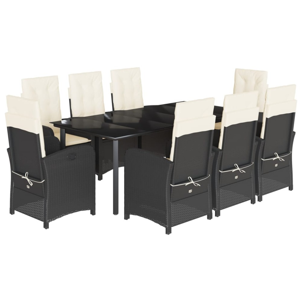 vidaXL Set mobilier de grădină cu perne, 9 piese, negru, poliratan