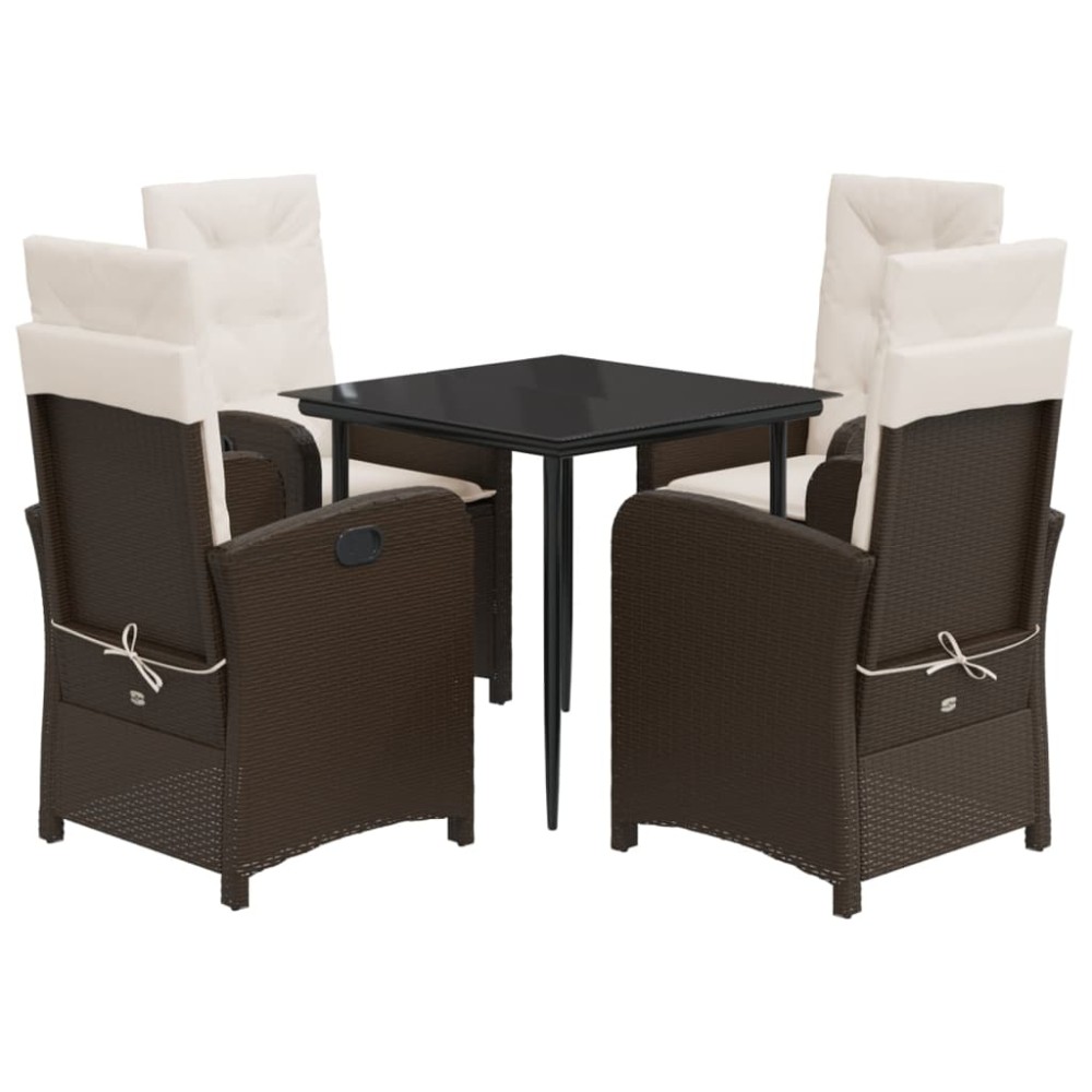 vidaXL Set mobilier de grădină, 5 piese, cu perne, maro, poliratan