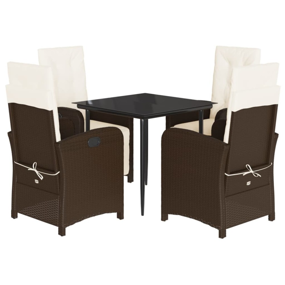 vidaXL Set mobilier de grădină, 5 piese, cu perne, maro, poliratan