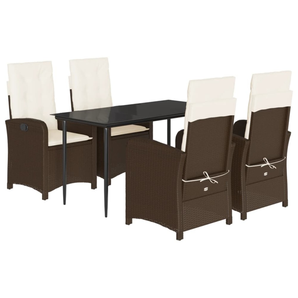 vidaXL Set mobilier de grădină, 5 piese, cu perne, maro, poliratan