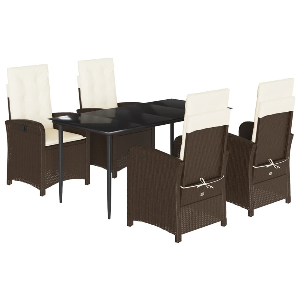 vidaXL Set mobilier de grădină, 5 piese, cu perne, maro, poliratan
