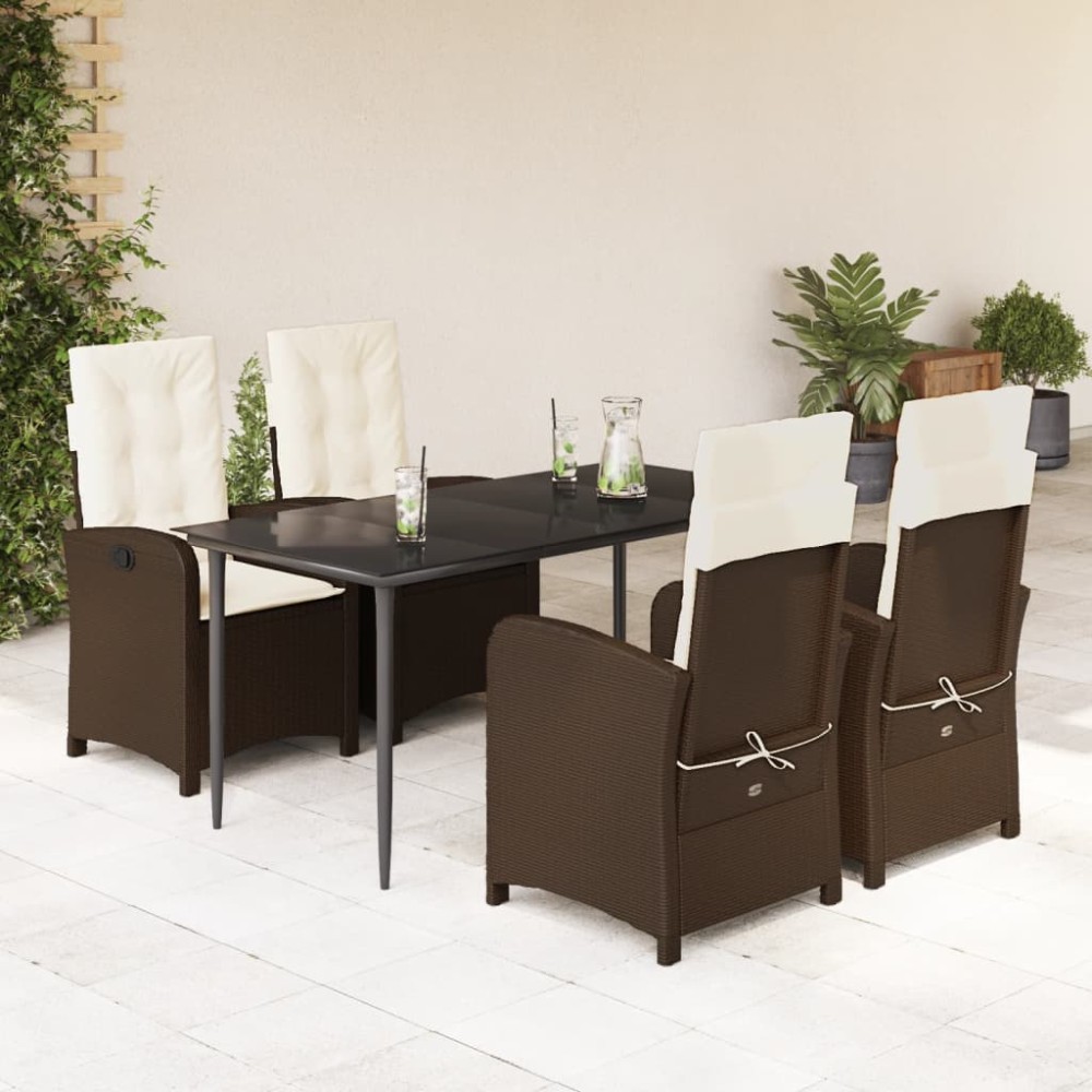 vidaXL Set mobilier de grădină, 5 piese, cu perne, maro, poliratan