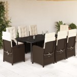 vidaXL Set mobilier de grădină cu perne, 9 piese, maro, poliratan