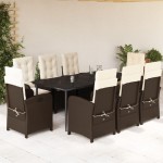 vidaXL Set mobilier de grădină cu perne, 9 piese, maro, poliratan