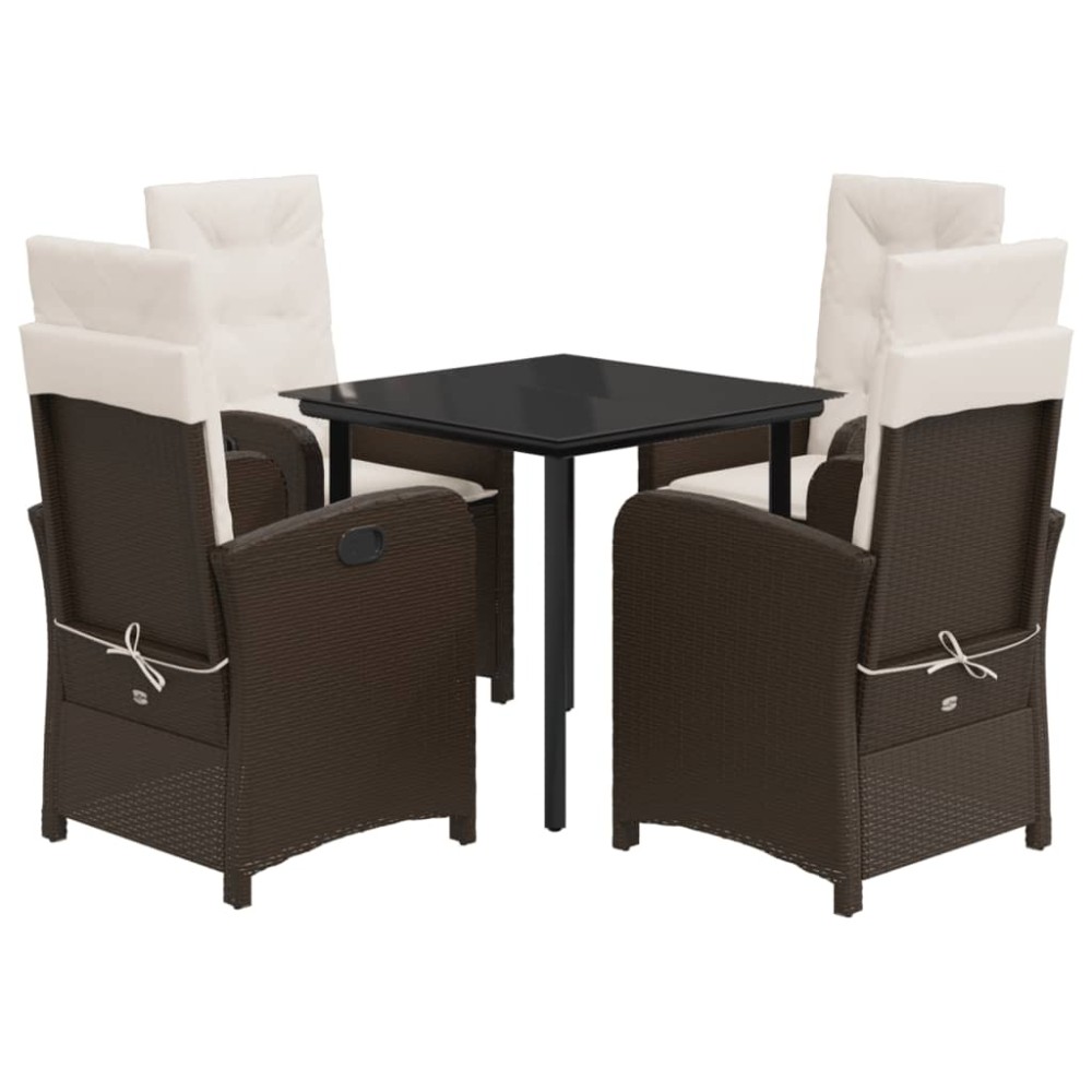 vidaXL Set mobilier de grădină, 5 piese, cu perne, maro, poliratan