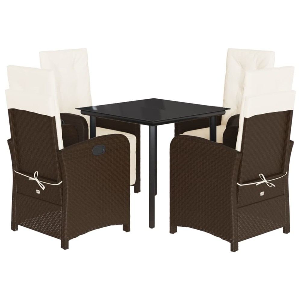vidaXL Set mobilier de grădină, 5 piese, cu perne, maro, poliratan