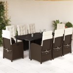 vidaXL Set mobilier de grădină cu perne, 9 piese, maro, poliratan