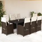vidaXL Set mobilier de grădină cu perne, 9 piese, maro, poliratan