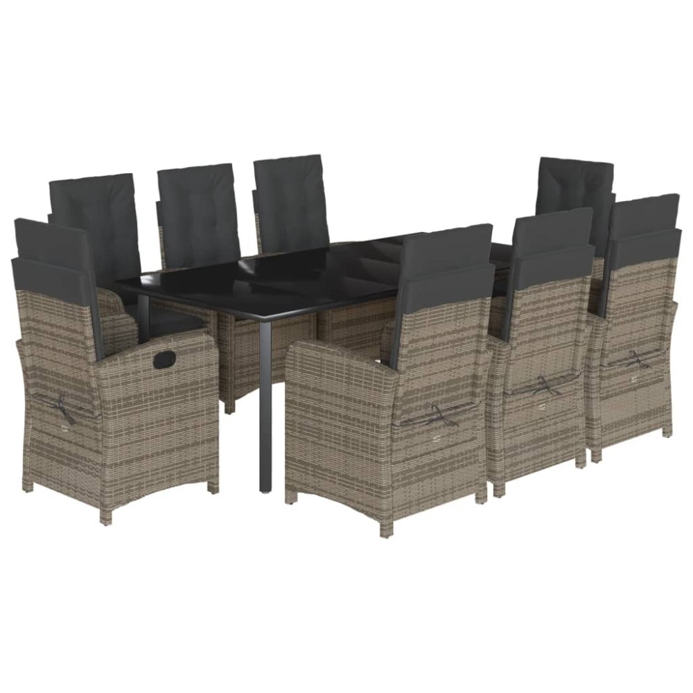 vidaXL Set mobilier grădină cu perne, 9 piese, gri, poliratan