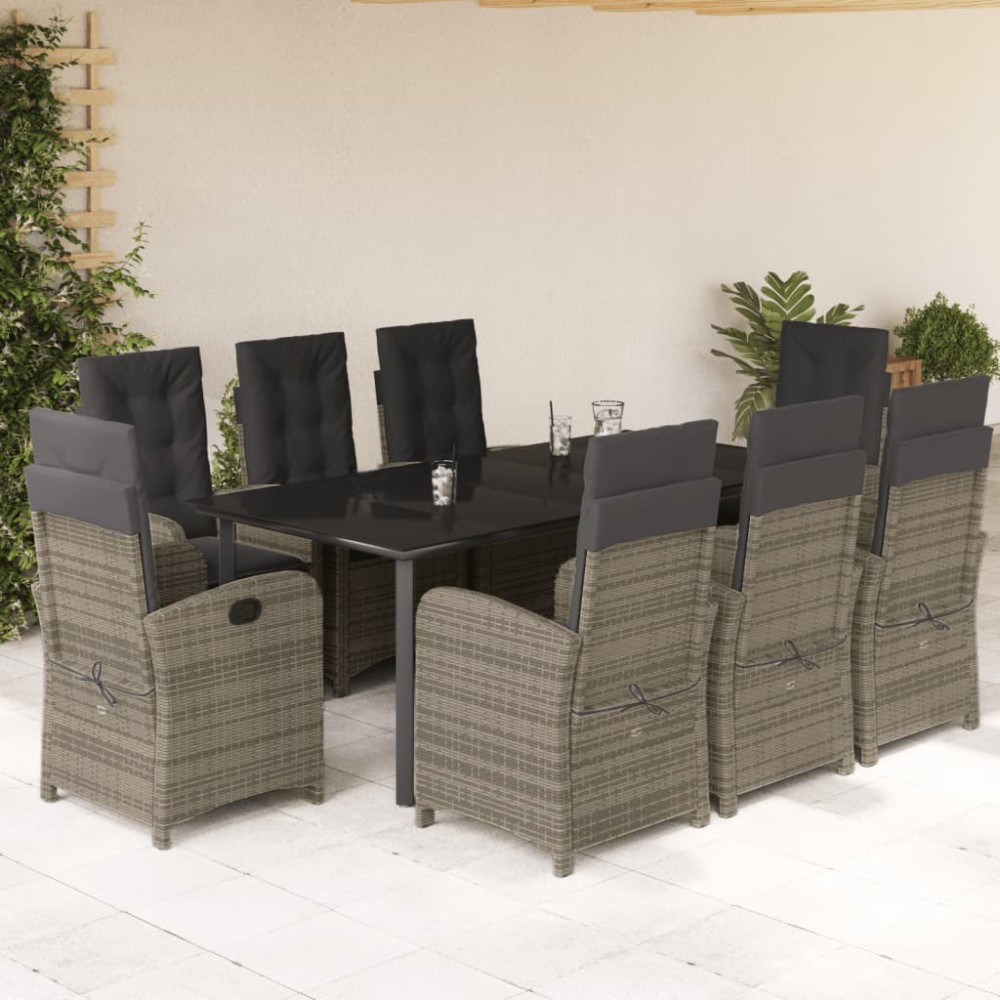 vidaXL Set mobilier grădină cu perne, 9 piese, gri, poliratan