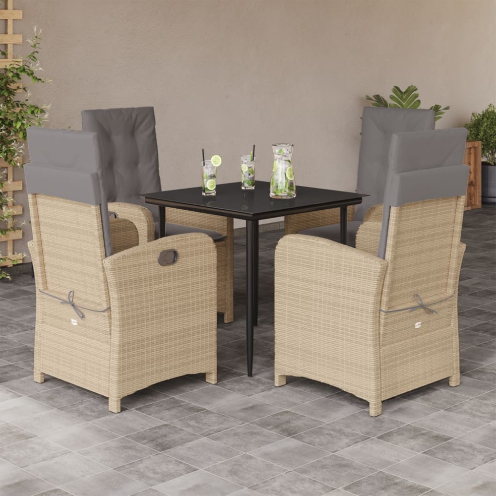 vidaXL Set mobilier pentru grădină, 5 piese, cu perne, bej, poliratan