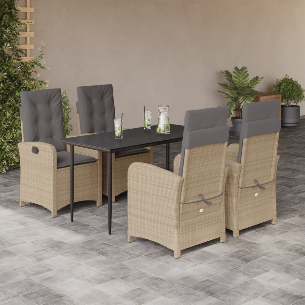 vidaXL Set mobilier pentru grădină, 5 piese, cu perne, bej, poliratan