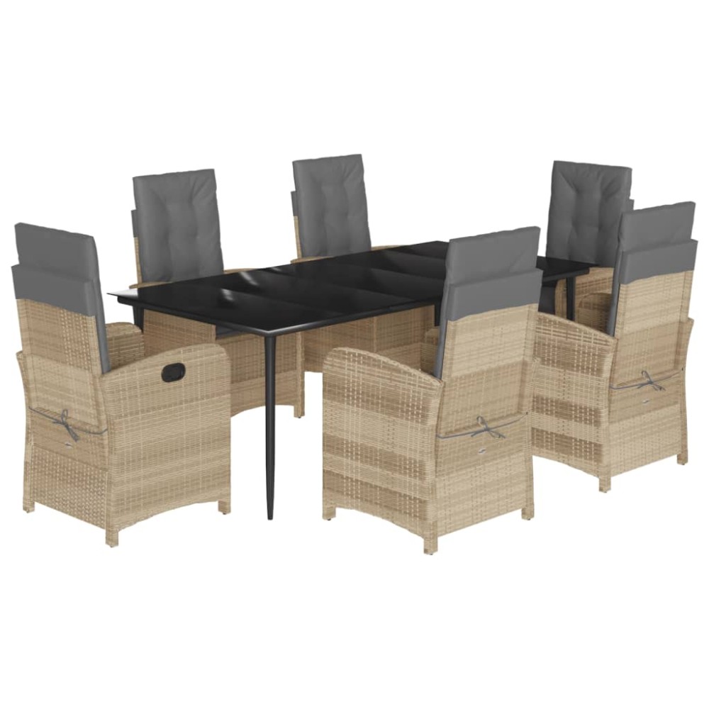 vidaXL Set mobilier pentru grădină, 7 piese, cu perne, bej, poliratan