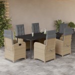 vidaXL Set mobilier pentru grădină, 7 piese, cu perne, bej, poliratan vidaXL Set mobilier pentru grădină, 7 piese, cu perne, bej, poliratan