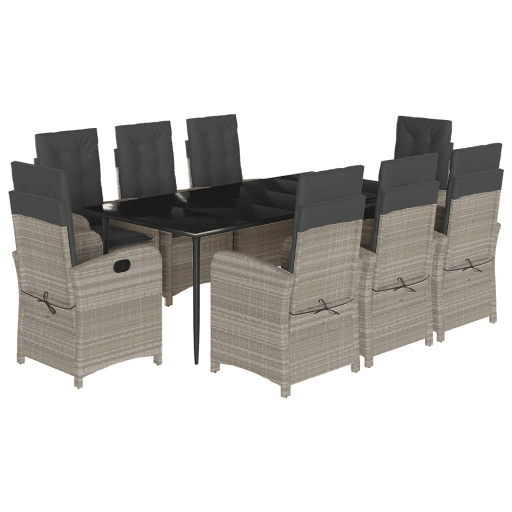 vidaXL Set mobilier grădină cu perne, 9 piese, gri deschis, poliratan