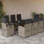 vidaXL Set mobilier grădină cu perne, 9 piese, gri deschis, poliratan vidaXL Set mobilier grădină cu perne, 9 piese, gri deschis, poliratan