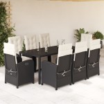 vidaXL Set mobilier de grădină cu perne, 9 piese, negru, poliratan vidaXL Set mobilier de grădină cu perne, 9 piese, negru, poliratan